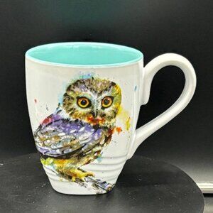 Dean Crouser Ceramic Stoneware Aqua White Owl Coffee Mug 16oz